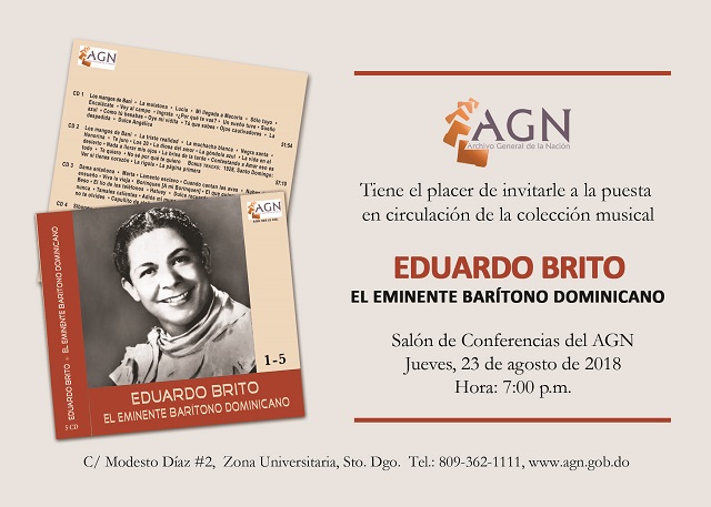  Archivo General de la Nación pondrá a circular colección musical “Eduardo Brito. El Eminente Barítono Dominicano”