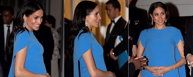  Meghan Markle, la duquesa de Sussex, presume su nueva figura como futura mamá con entallado vestido azul