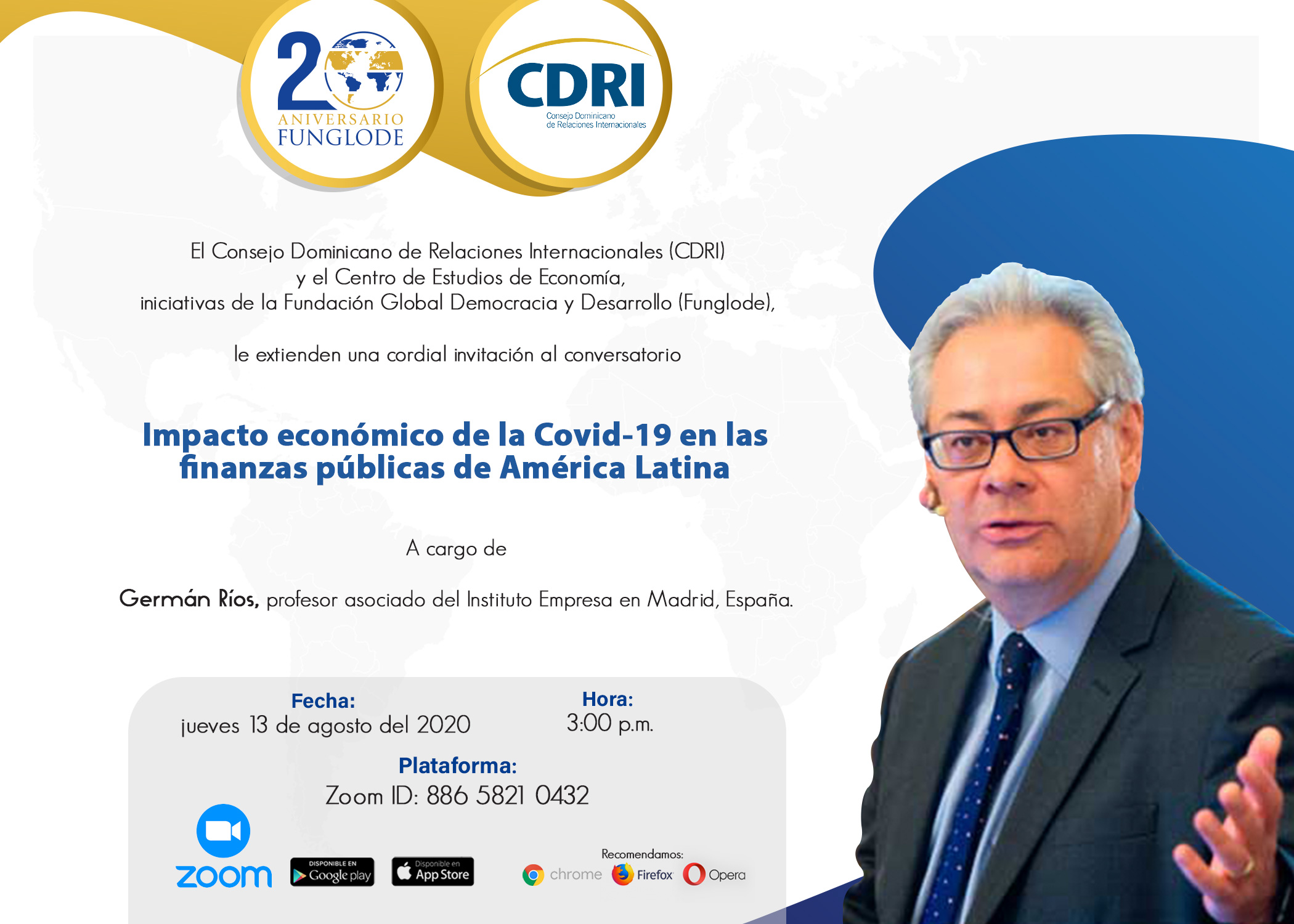  El CDRI Funglode y el Centro de Estudios de Economía invitan al conversatorio «Impacto económico del covid-19 en las finanzas públicas de América Latina»