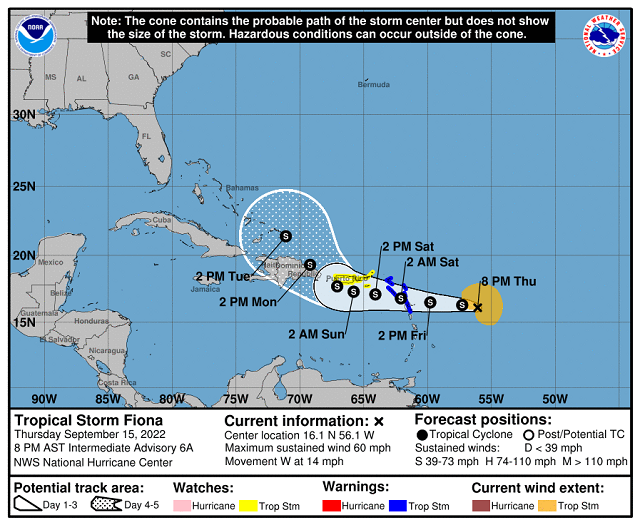  Onamet mantiene alerta meteorológica temprana por posibles condiciones de tormenta tropical Fiona