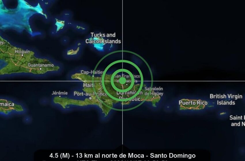  Temblor al norte de Moca se siente en varios  puntos del país