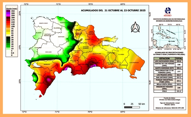  Gran Santo Domingo registra los mayores acumulados de lluvia por la tormenta Melissa