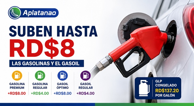 Suben hasta RD$8 las gasolinas y el gasoil